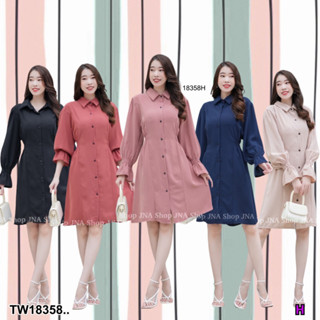 TwinsShopVip💗พร้อมส่ง TW18358 เดนสคอปก แขนยาว กระดุมหน้า ..