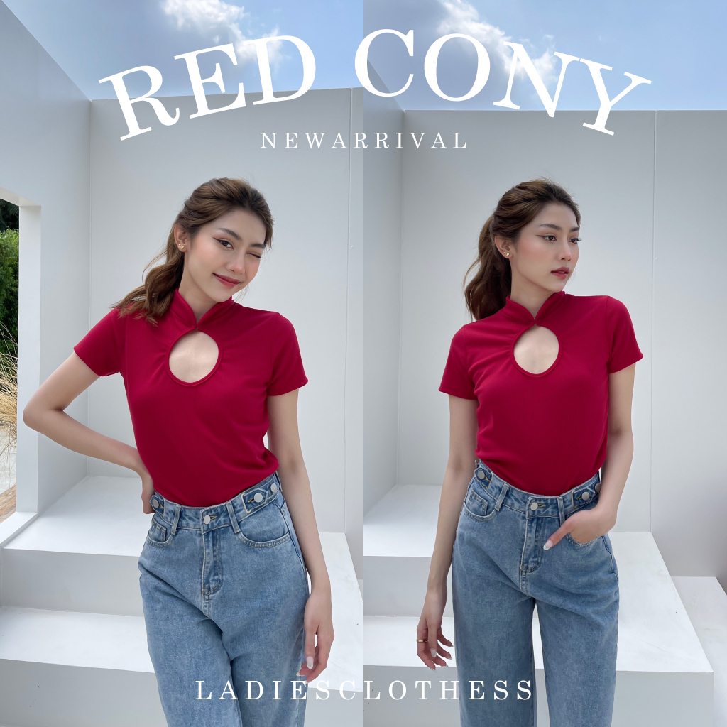 LADIESCLOTHESS #LC208 RED CONY เสื้อตรุษจีน เสื้อสีแดง เสื้อเว้าอก