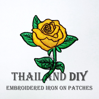 ตัวรีดติดเสื้อ ตัวรีดดอกไม้ กุหลาบ สีเหลือง Yellow Flower Rose Patch wop ช่อดอกกุหลาบ ตัวรีด ดอกไม้ อาร์มติดเสื้อ น่ารัก