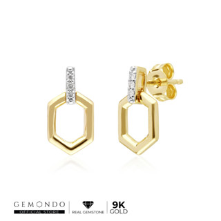Gemondo ต่างหูทองคำ 9K ประดับเพชร (DIAMOND) ดีไซน์ต่างหูทรงเปิด รูปทรงเฮ็กซ์บาร์ : ต่างหูทอง ต่างหูเพชร