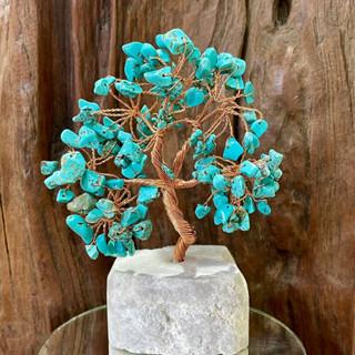 ต้นไม้บอนไซ ลวดดัด หินนำโชค หินมงคล เทอร์คอยส์ Turquoise gemstone wire tree