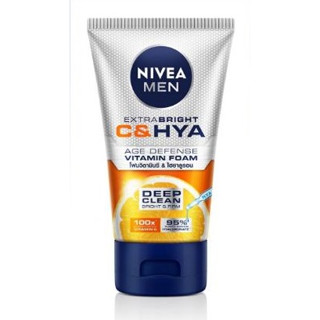 (100 กรัม) NIVEA MEN EXTRA BRUGHT C&amp;HYA VITAMIN FOAM เวีย เมน เอ็กซิตร้า ไบรท์ ซี แอนด์ ไฮยา โฟมล้างหน้า