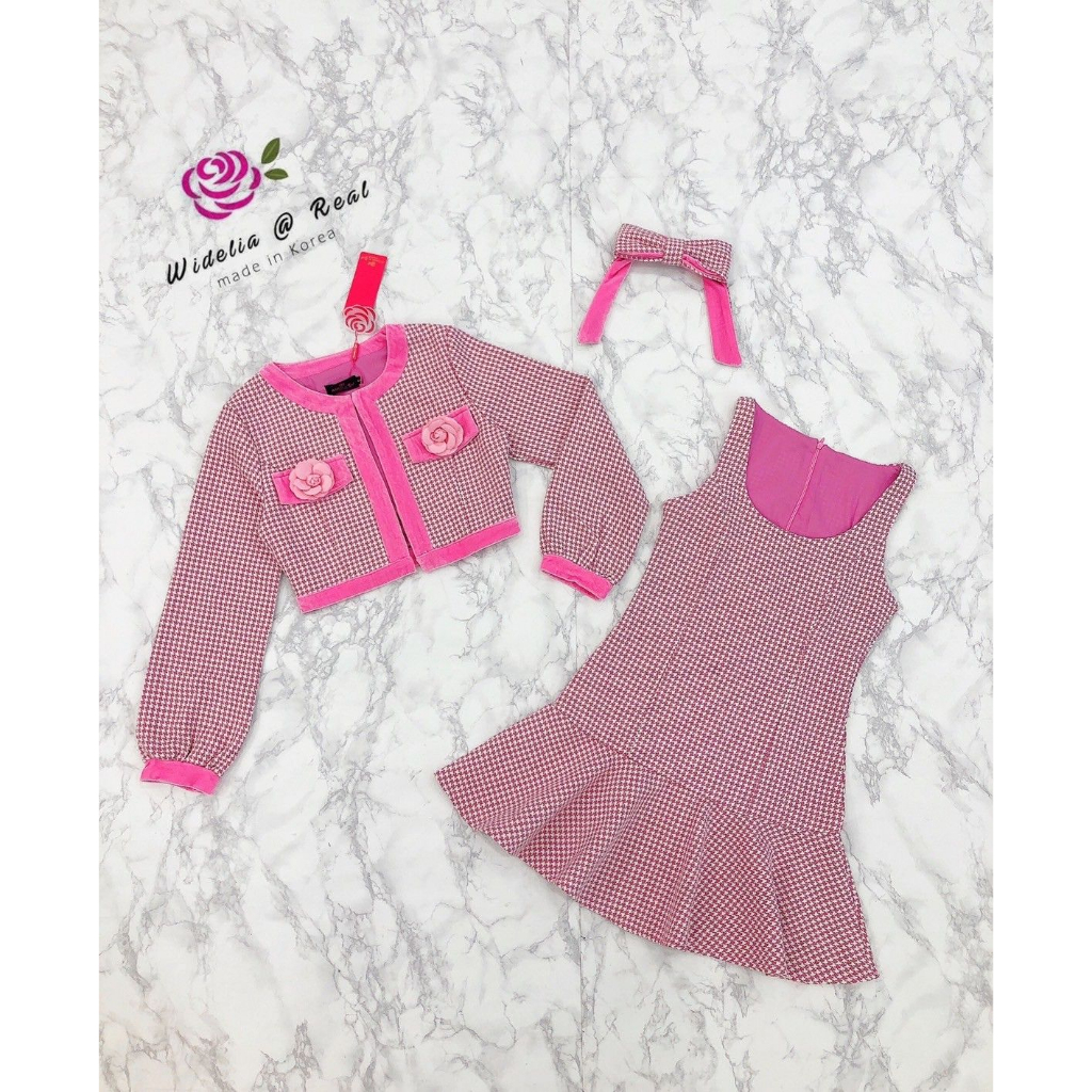 พร้อมส่ง Size S Korea Set 3ชิ้น มีเสื้อคลุมกับเดรสแขนกุดและโบว์ติดผม