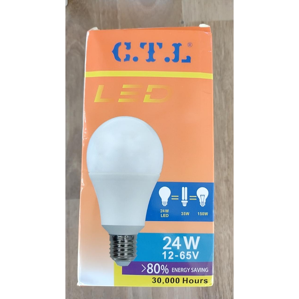 [ต่อแบตเตอรี่]CTL หลอดไฟ LED หลอดไฟโซล่าเซลล์ หลอดบับ 24W ระบบไฟDC 12v 24v 36v 48v 65v ขั้วเกลียวE27 สีขาว สีวอร์ม
