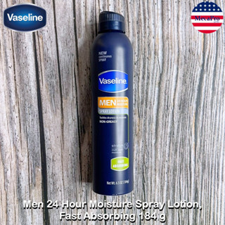 Vaseline® Men 24 Hour Moisture Spray Lotion, Fast Absorbing 184 g วาสลีน สเปรย์ โลชั่น เหมาะสำหรับผู้ชาย