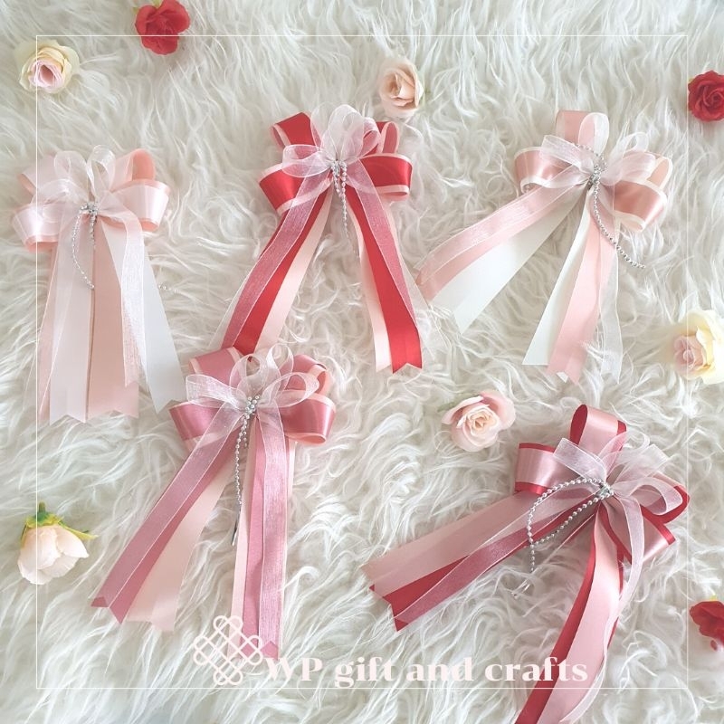โบว์ 3ชั้น 4x8นิ้ว สีแดง สีชมพู สำหรับติดของขวัญ กระเช้า ชะลอม  new