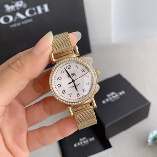 (ผ่อน%) นาฬิกา Coach Ladies Analog Casual Quartz Watch 14502652 สายสแตนเลส สีทอง ล้อมคริสตัล  32 มม.