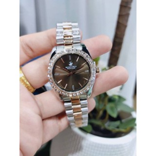 🥳⌚นาฬิกาข้อมือผู้หญิง NEW BEVERLY HILLS POLO CLUB Crystals สร้อยข้อมือสแตนเลสทูโทน