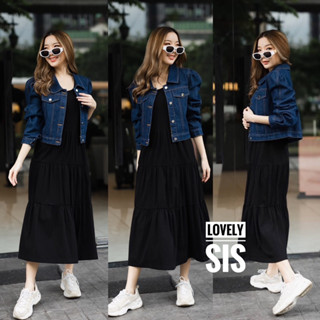 🌈🌿🌺🌸🌼💙🤎🇰🇷Cotton Sleeveless Tier Maxi Dress&amp;Jeans Crop Jacket Set