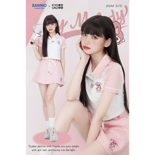 Kyouko x Sanrio เสื้อโปโลแขนสั้น กระโปรงสั้น สไตล์กีฬา ลิขสิทธิ์แท้ My Melody , Cinnamoroll , Pompompurin , Kuromi