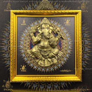 พระพิฆเนศบูชาเสริมดวงพร้อมภาพเขียนยันต์ องค์รูปปั้นนูนสูงพระ…