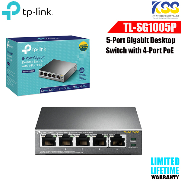 TP-LINK TL-SG1005P 5-Port Gigabit Desktop Switch with 4-Port PoE