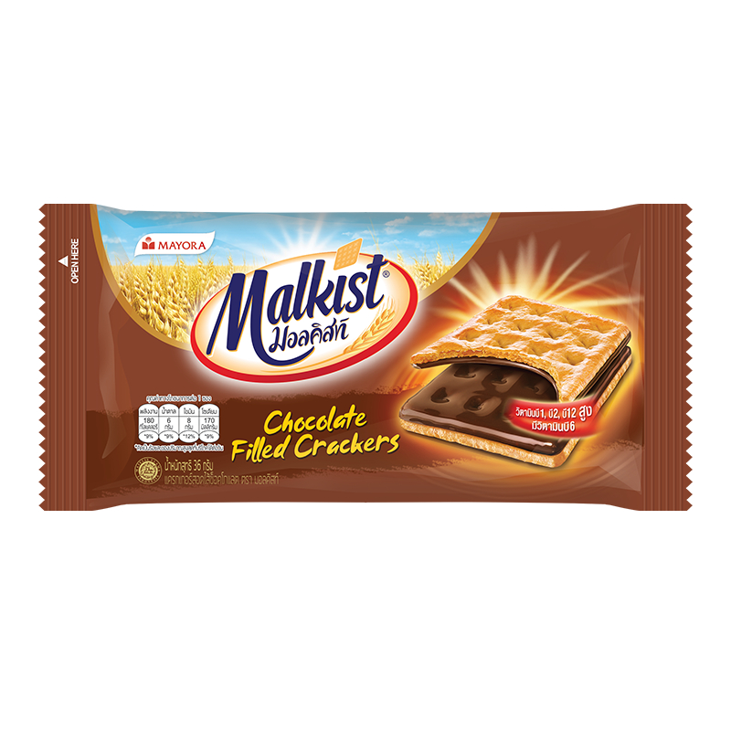 [1 แพ็ค] Malkist Cracker Chocolate Filled มอลคิสท์ แครกเกอร์ รสช็อกโกแลต 36 ก. รวม 12 ชิ้น - 1