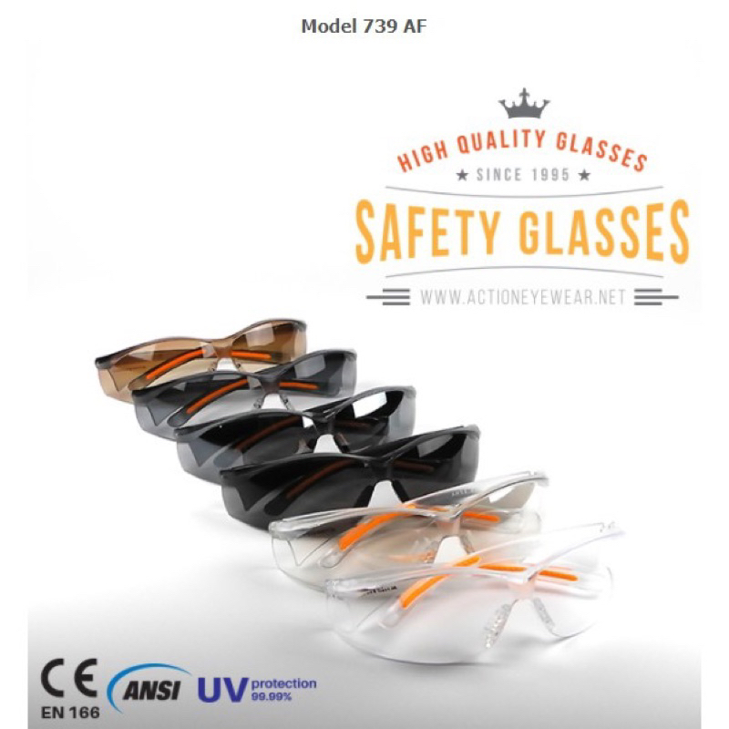 แว่นตานิรภัย แบรนด์  Action Eyewear รุ่น : 739 AF (กันฝ้า 100%)  มีของแถมให้ทุกออเดอร์ค่ะ