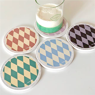 พร้อมส่ง แผ่นหินรองแก้ว Lucky Diamond แผ่นหินดูดซับน้ำ สไตล์วินเทจ ซึมซับน้ำเร็ว แห้งไว