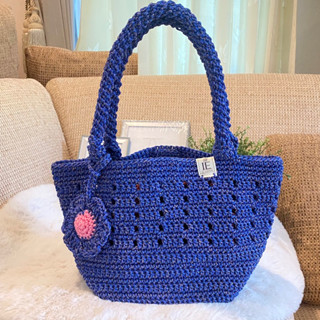 กระเป๋าถักเชือกร่ม crochet bag ขนาด14”งานแฮนด์เมค(Handmade) กระเป๋าโครเชต์ กระเป๋าทรงชอปปิ้ง“Ice handmade”อ่านรายละเอียด