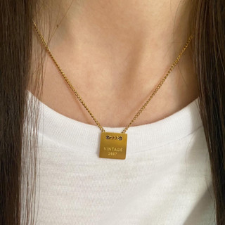 Vintage 1967 necklace (18k+titanium steel) - สร้อยคอจี้สี่เหลี่ยมวินเทจ