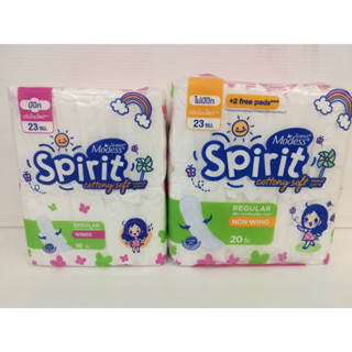 Modess Spirit cottony REGULAR WINGS slim (16, 20 ชิ้น) โมเดส สปิริต คอตตอนนี่ ซอฟต์ สลิม 23ซม. แบบมีปีกและไม่มีปีก