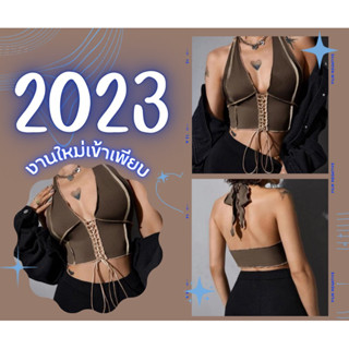 Y2K ครอปคล้องคอ ด้านหน้าแต่งเชือกไว้ รูดได้เยอะ