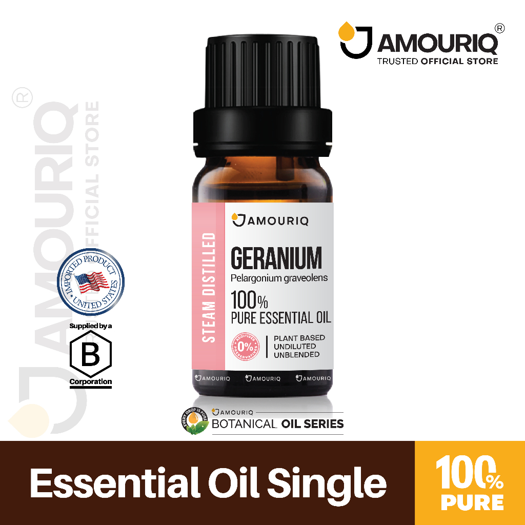 AMOURIQ® Geranium Essential Oil Steam-Distilled 100% Pure น้ำมันหอมระเหย เจอราเนียม นำ้มันหอมระเหย บ