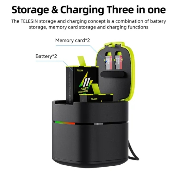 [ FCK-B11 ] Telesin Battery fast charging box พร้อม แบตเตอรี่2ก้อน สำหรับ Gopro 11/10/9