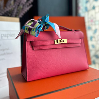 HERMES MINI KELLY POUCH 20CM ROSE AZALEE