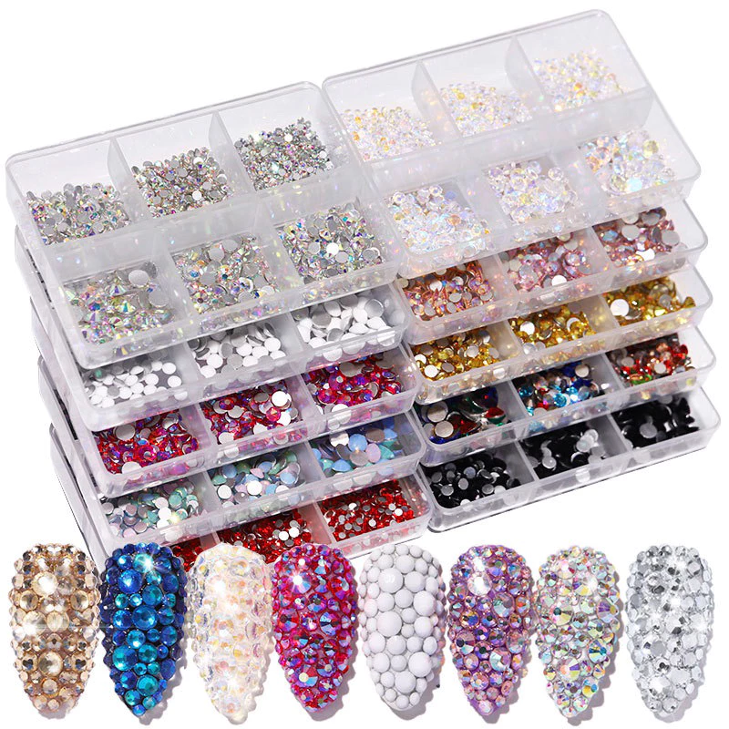 อะไหล่เพชรสำหรับตกแต่งเล็บ แบบตลับ 6ช่องมี13สีสวยๆให้เลือกงานจริงวิ้งจริง🌈พร้อมส่งในไทย🌈
