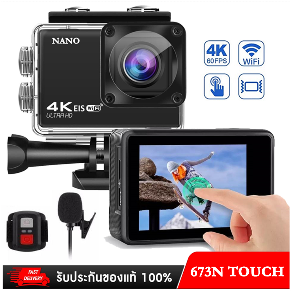 จัดโปรโมชั่น กล้องกันน้ำ ระบบสัมผัส พร้อมรีโมท ระบบกันสั่นครบ 4K Ultra HD waterproof WIFI FREE Remote - สีดำ 4K 60fps 24