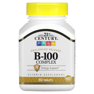 วิตามินบีรวม 21st Century Vitamin B-100 Complex (B100), B-50 Complex (B50) Prolonged Release, 60 Tablets