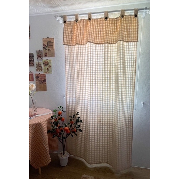 แนะนำ ผ้าม่าน ผ้าม่านสีครีมธรรมชาติ แบบหูกระดุม มีเชิงคอ ถอดแกะได้ ผ้าฝ้ายลายตารางดั้งเดิมสีดิบ สุดคลาสสิค TTNK ราคาพิเศษ มีเก็บเงินปลายทาง