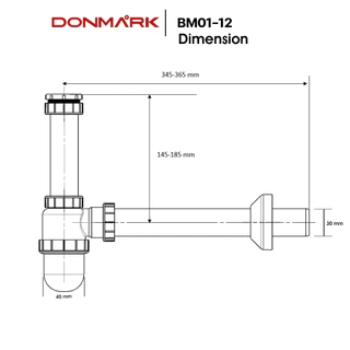DONMARK ท่อน้ำทิ้งอ่างล้างหน้าสแตนเลส แบบกระปุก สีดำ รุ่น BM01-12