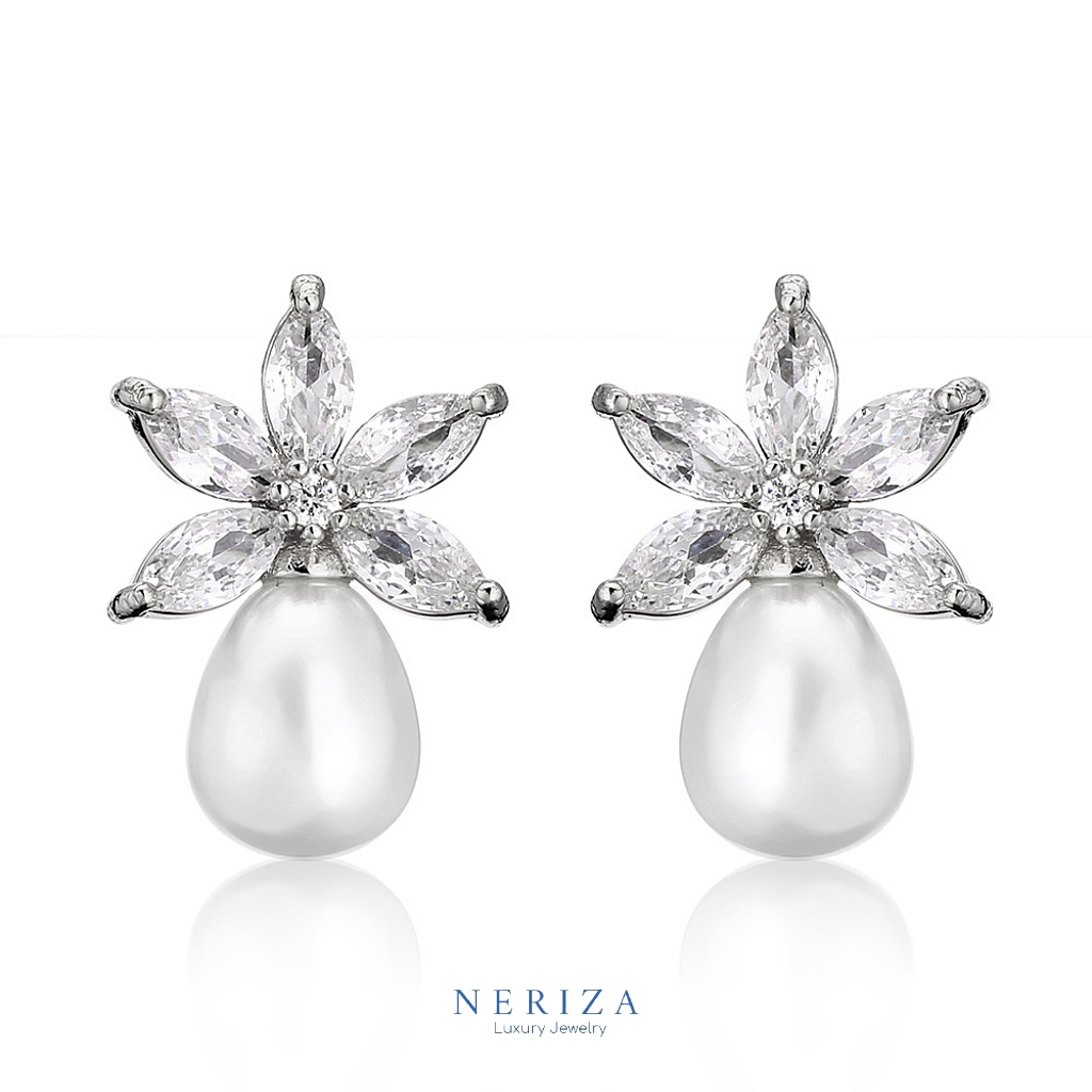 Neriza Jewelry/ ต่างหูระย้าเพชรสังเคราะห์เกรดพรีเมี่ยม ประกายเทียบเท่าเพชรแท้ พร้อมกล่อง NE036