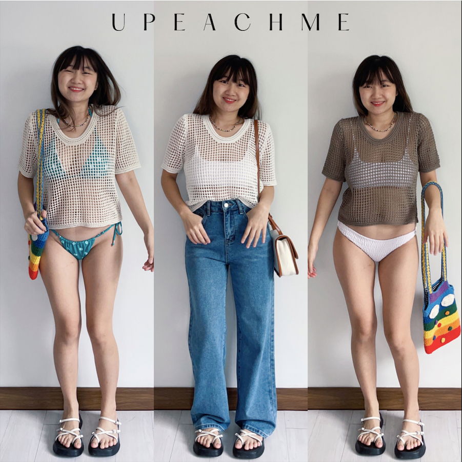 upeachme(A0010) Netty Shirt เสื้อยืดตาข่ายสีพื้น ซีทรูเซ็กซี่ ตาข่ายคลุมชุดว่ายน้ำ