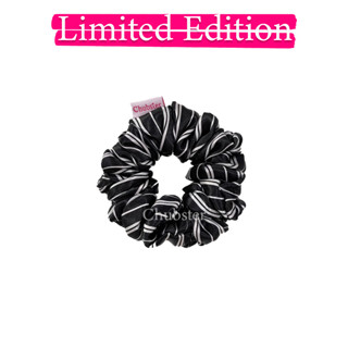 สีดำลายริบบิ้น mini-10cm. ยางรัดผม Scrunchies ยางรัดผมโดนัท