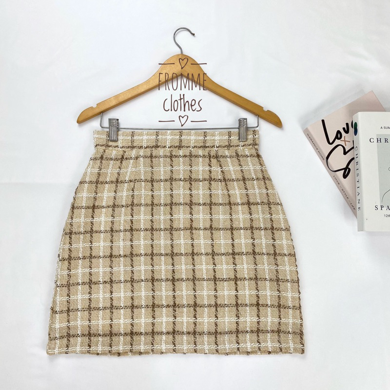 กระโปรงทรงเอผ้าทวิตสีน้ำตาล(XS-5XL)