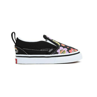 [ของแท้ ส่งฟรี จากไทย] VANS TODDLER SLIP ON V ( 1-4 YEARS ) - RADICALLY HAPPY BLACK