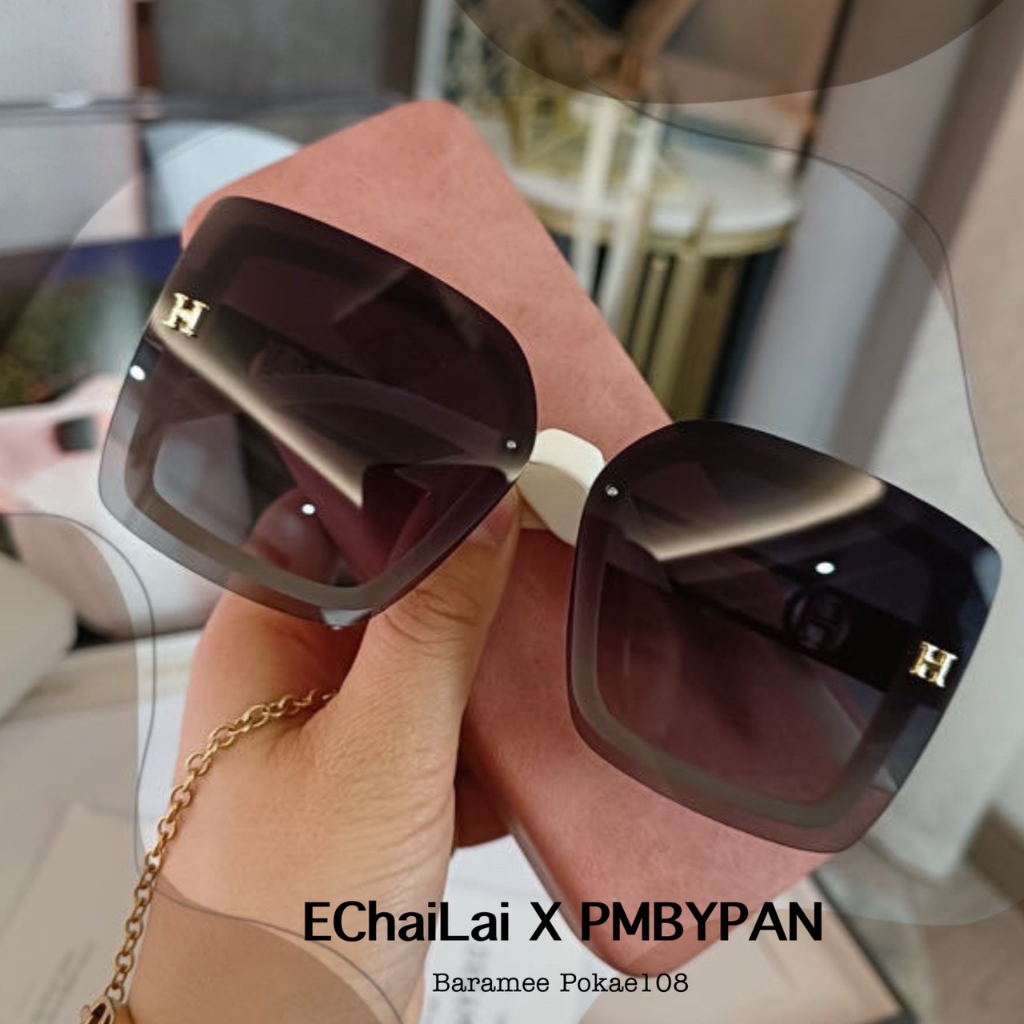 รุ่นDro291 งานHer m Luxury ปั้มโลโก้ H สีทอง แว่นตากันแดด งานไร้ขอบ  งานโอเวอร์ไซด์ ขนาดใหญ่
