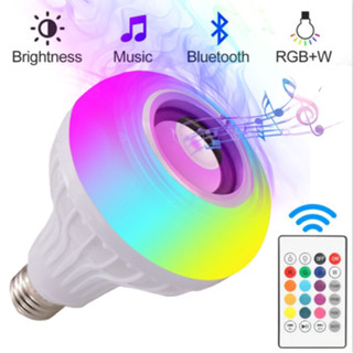 LED RGB หลอดไฟอัจฉริยะ ลําโพงบลูทูธ หลอดไฟ รีโมทคอนโทรลไร้สาย E27