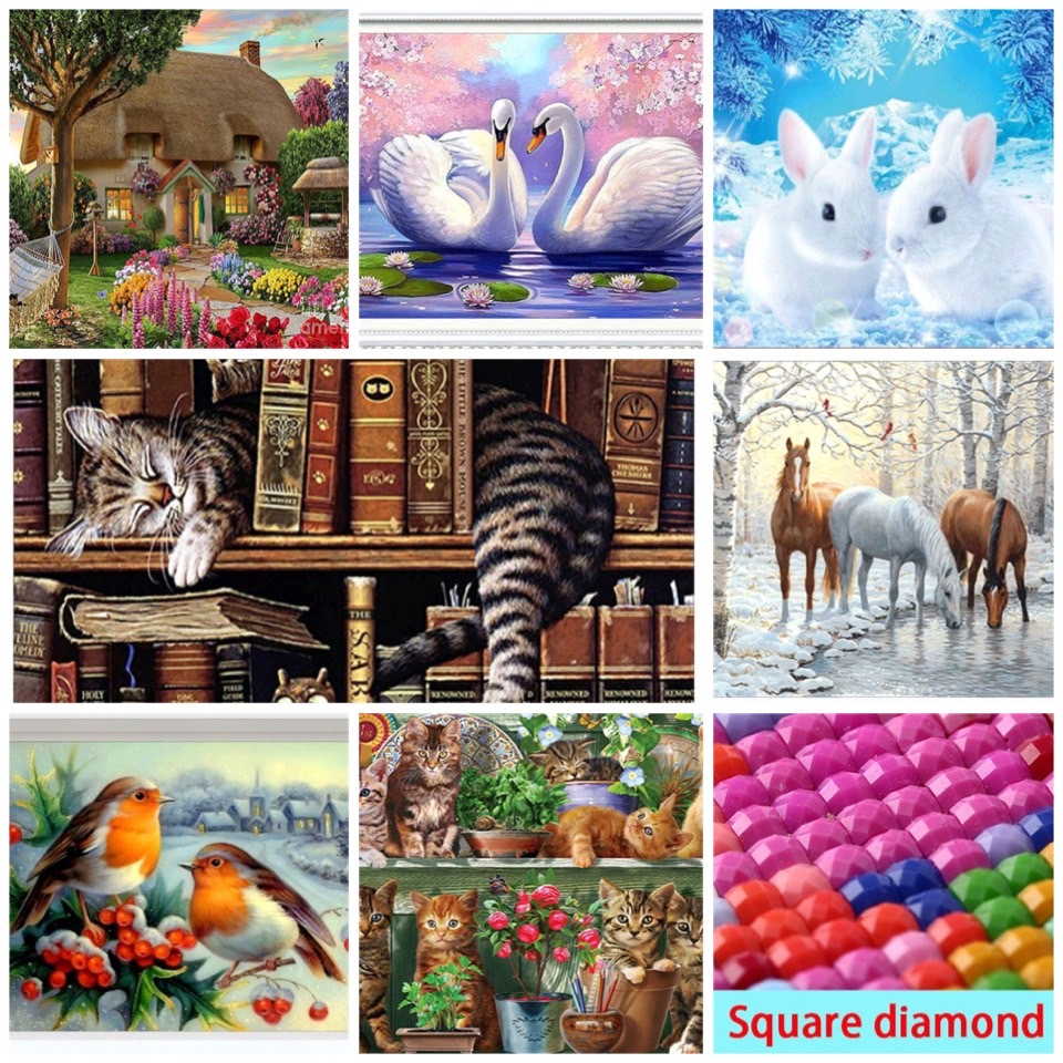 (พร้อมส่ง) ภาพติดเพชร เม็ดเหลี่ยม Square diamond painting ภาพวาดเพชร ศิลปะ DIY 5D ภาพตกแต่งบ้าน
