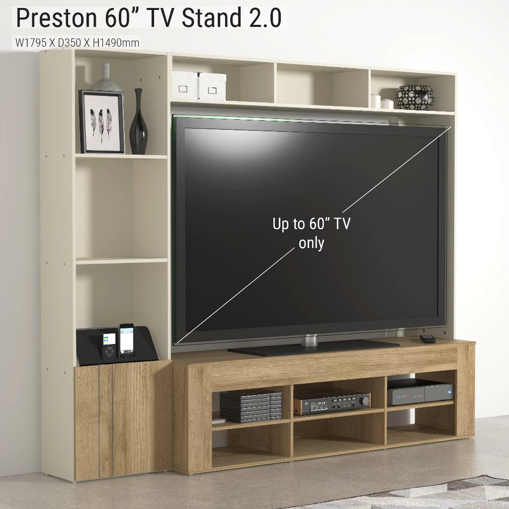 Tomato Home ชุดตู้ชั้นวางทีวี Preston 2.0 TV60นื้ว | ชั้นวางทีวี ตู้วางทีวี | เก็บของได้เยอะมาก