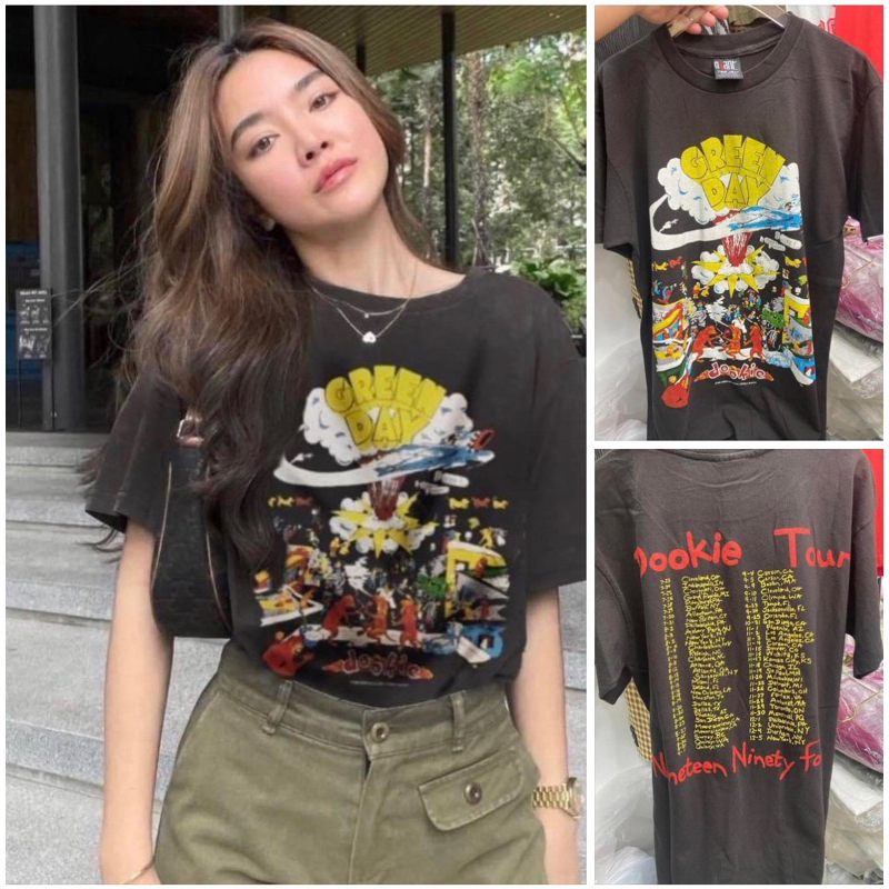 💫New💫(พร้อมส่ง)เสื้อยืดผ้าฟอก สกรีนลาย Green day