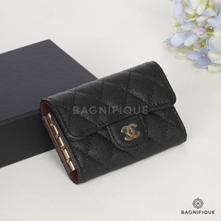 NEW CHANEL CLASSIC KEY HOLDER SHORT BLACK CAVIAR SHINY GHW