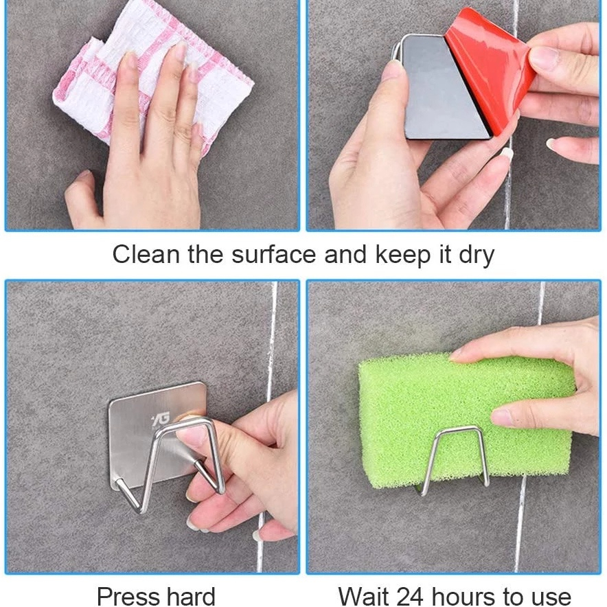 ที่ใส่ฟองน้ำสแตนเลสกาวในตัว 2 ชิ้นอุปกรณ์อ่างล้างจาน - รูปที่ 4