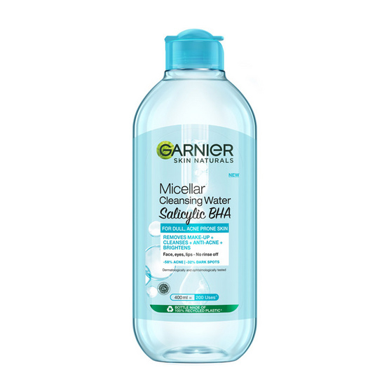 GARNIER MICELLAR CLEANSING WATER SALICYLIC BHA การ์นิเย่ ไมเซล่า คลีนซิ่ง วอเตอร์ สีฟ้า