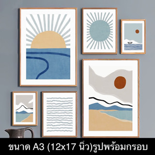 🏝️ รูปทะเล 🏝️รูป พร้อมกรอบ 🏝️ ลายท้องฟ้า ลายน้ำ beach ขนาด A3 (12x17 นิ้ว)