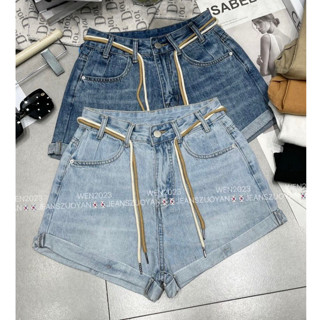 กางเกงขาสั้นยีนส์ DOUBLE ROPED WASHED DENIM SHORTS