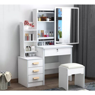 โต๊ะเครื่องแป้ง Dressing Table ชุดเครื่อแป้ง แถมฟรี สตูลนั่งบานเลื่อนพร้อมกระจก