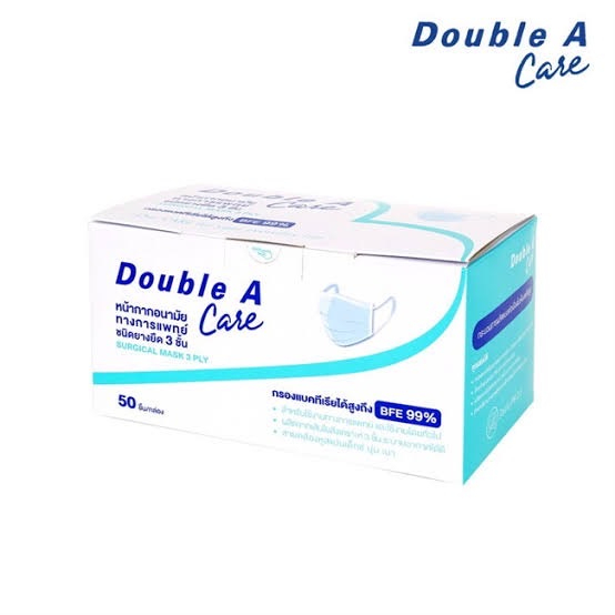 พร้อมส่ง!  Double A Care หน้ากากอนามัยทางการแพทย์ (SURGICAL MASK 3 PLY) สีฟ้า 50 ชิ้น/กล่อง