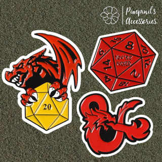 🇹🇭 พร้อมส่ง : 🐉 เข็มกลัดเซ็ทมังกรสีแดง | Red Dragon Enamel Brooch Pin Set.