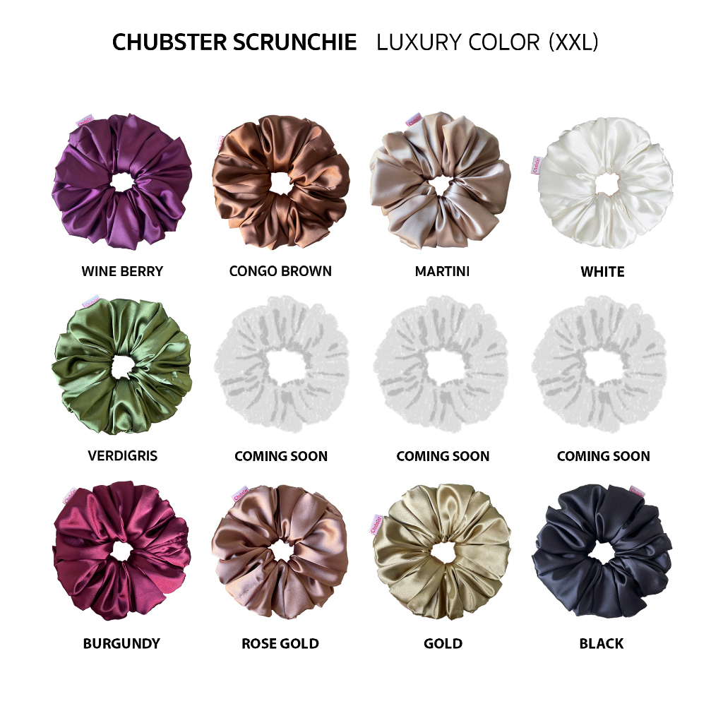 Luxury Color XXL-20cm. ยางมัดผม ผ้าซาติน หนานุ่ม Satin Scrunchies ยางรัดผมโดนัท ยางมัดผมสครั้นชี่xxl